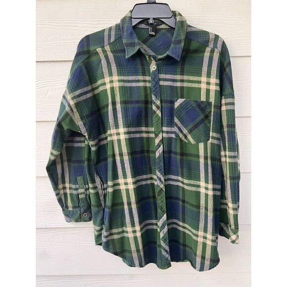 FOREVER 21 boyfriend Plaid flannel shirt size Large - Picture 7 of 8